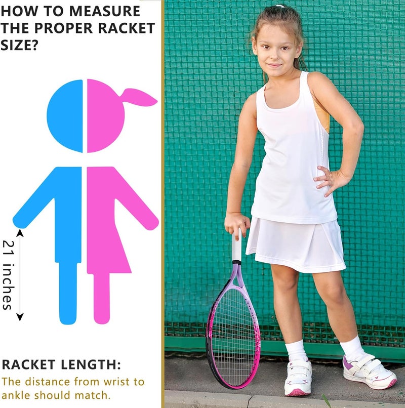 BOWEI 17"-25" Kids Tennis Racket for Aged 2-12 Lightweight Youth Tennis Racquet for Girls and Boys Outdoor/Indoor Sports with 1 Non-Slip Grip and 1 Shoulder Strap Bag Easy Carry - Image 5